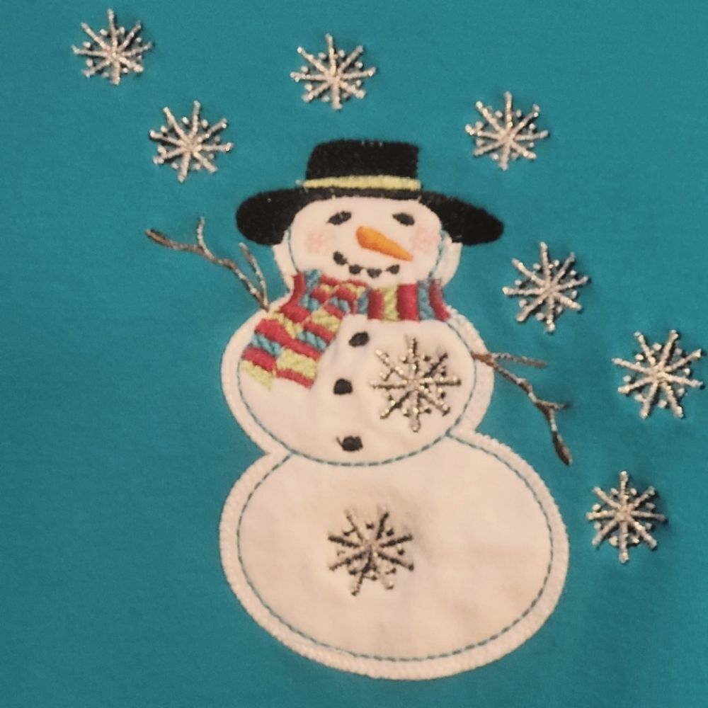 VTG M&C Sportswear Winter Top Snowman Applique Embroidered Details Snowflakes XL - Picture 2 of 8